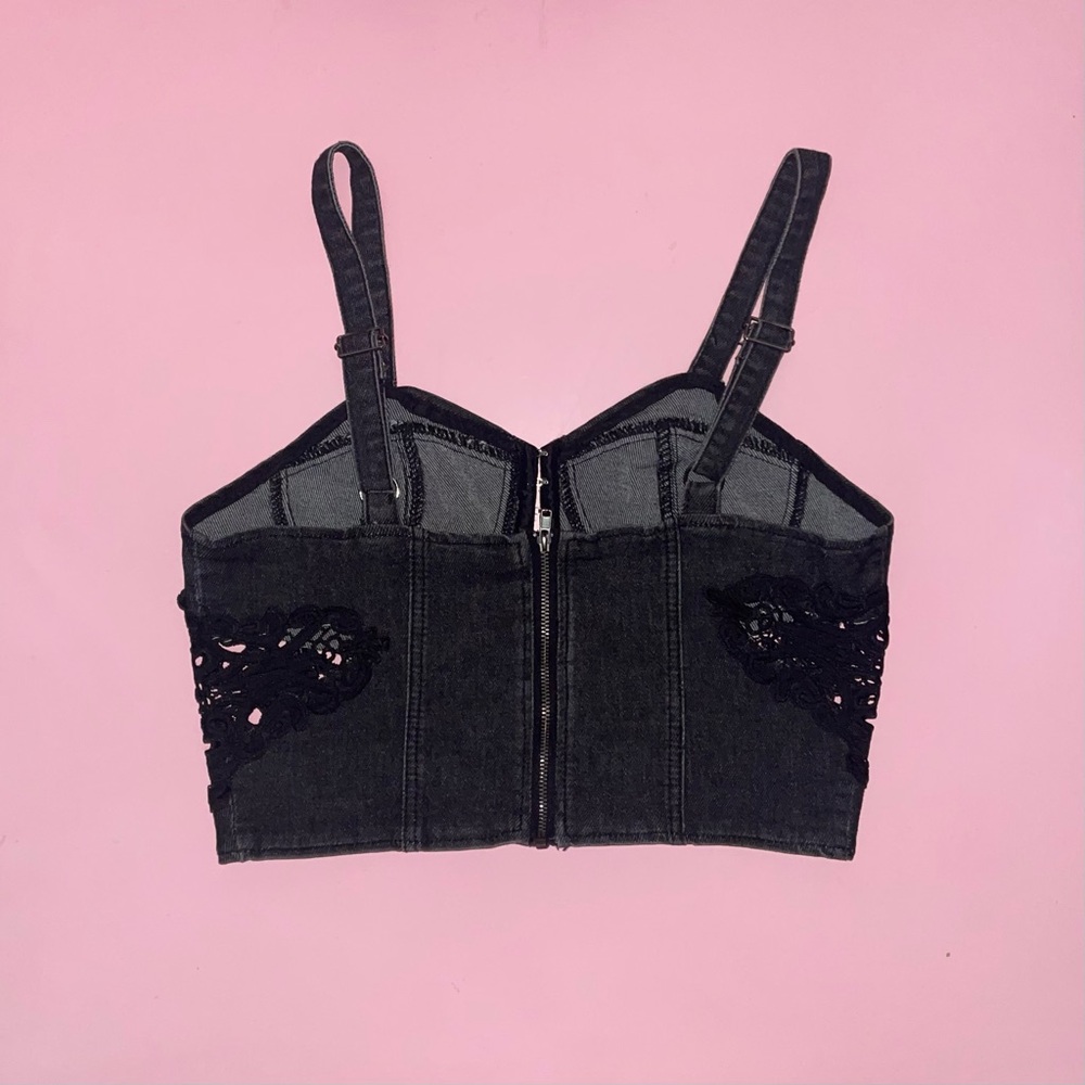 Current Mood Boho Harmony Corset Denim Top - Picture 2 of 3